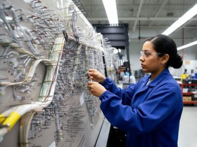 line worker building aerospace harness line worker building aerospace harness